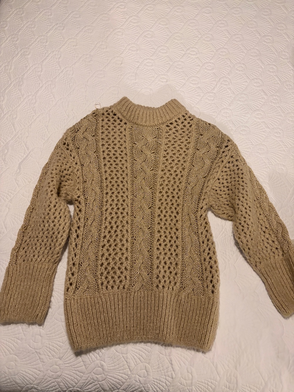 Zara Open-Knit Cable Turtleneck Sweater - Tan